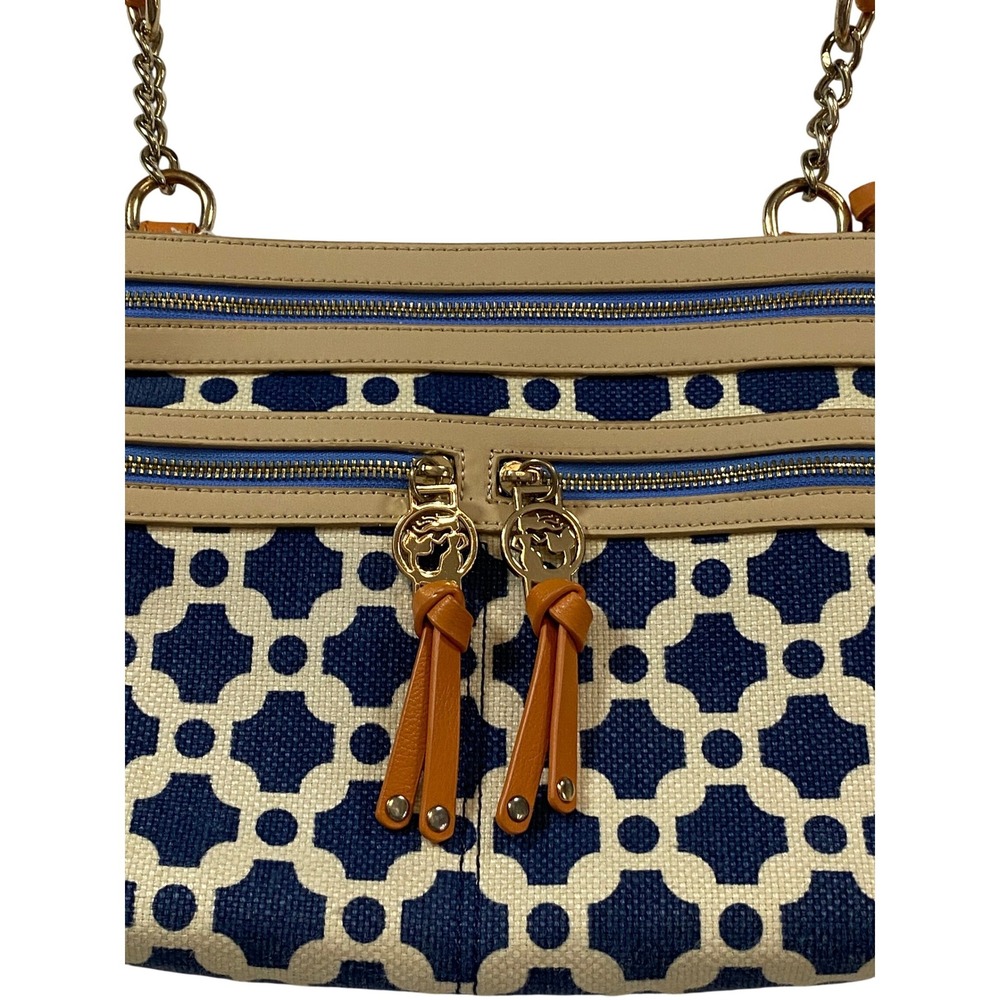Spartina 449 Navy Blue Linen Leather Geometric Crossbody Bag Daufuskie Island